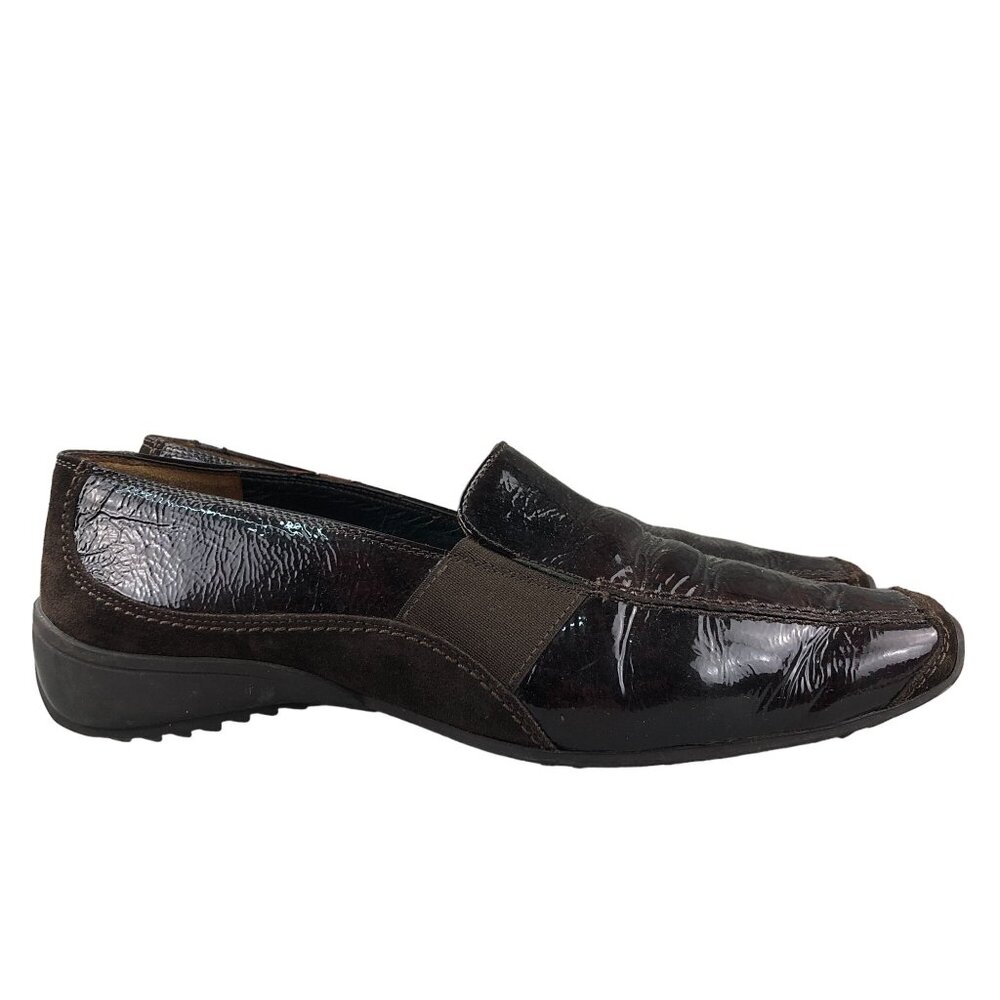 Paul Green Women's Size UK 7.5 (US 10) Brown Patent Leather Square Toe Loafers